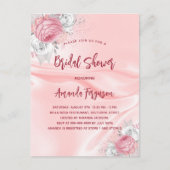 Vrijgezellenfeest roze zilverfloralen witte rozen uitnodiging briefkaart (Voorkant)