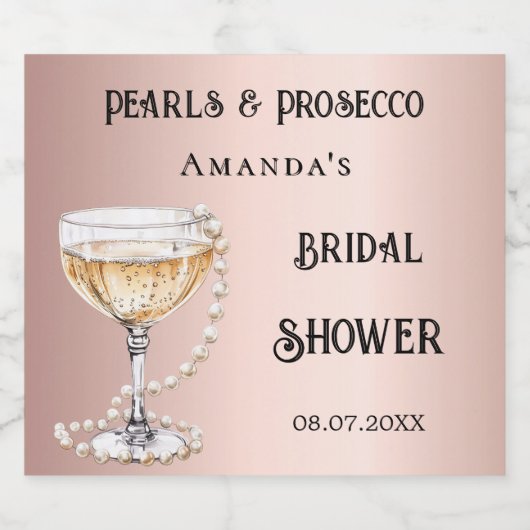 Vrijgezellenfeest rozen gouden parels prosecco sparkling wijnetiket (Enkel label)