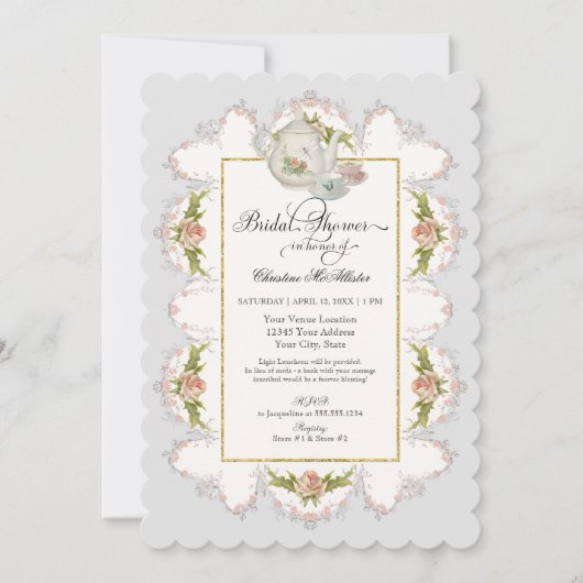 vrijgezellenfeest Rozen Tea Party Teapot in Teacup Kaart (Voorkant)