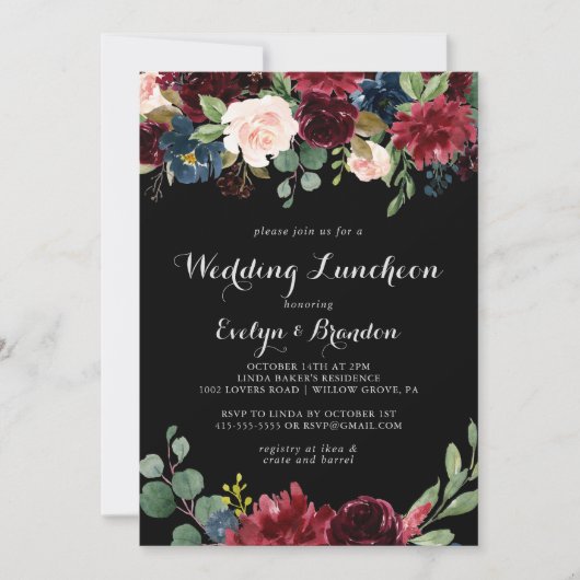 Vrijgezellenfeest Rustic Black Wedding Luncheon Kaart (Voorkant)