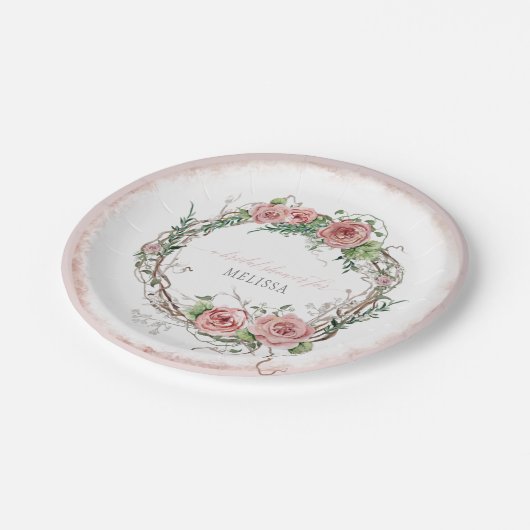 Vrijgezellenfeest Rustic Boho Wreath Roos Branch L Papieren Bordje (Gekanteld)