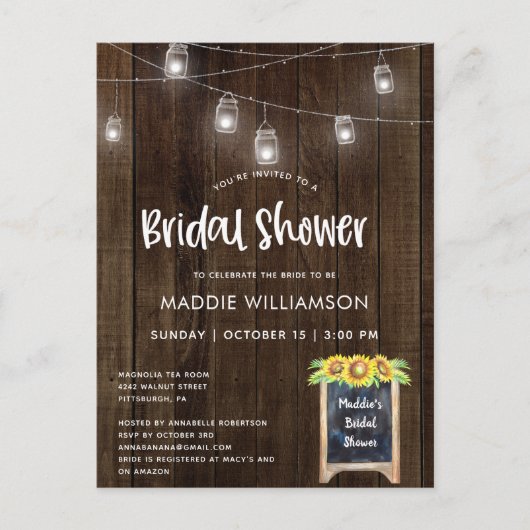 Vrijgezellenfeest Rustic Bridal Shower Invitation  Briefkaart (Voorkant)