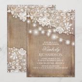 Vrijgezellenfeest Rustic Burlap String Lights Lace Kaart (Voorkant / Achterkant)