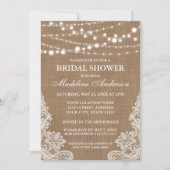 Vrijgezellenfeest Rustic Burlap String Lights Lace Kaart (Voorkant)