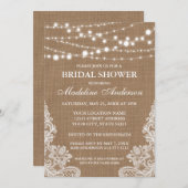 Vrijgezellenfeest Rustic Burlap String Lights Lace Kaart (Voorkant / Achterkant)