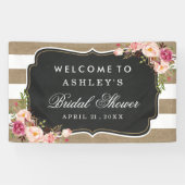 Vrijgezellenfeest Rustic Burlap Stripes Floral Spandoek (Horizontaal)