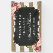 Vrijgezellenfeest Rustic Burlap Stripes Floral Spandoek (Verticaal)