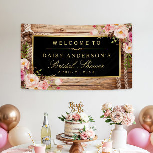 Vrijgezellenfeest Rustic Country Wood Floral Spandoek