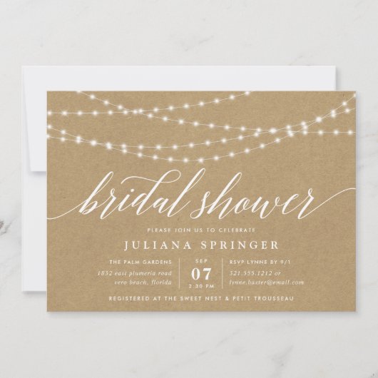 Vrijgezellenfeest Rustic Kraft String Lights Kaart (Voorkant)