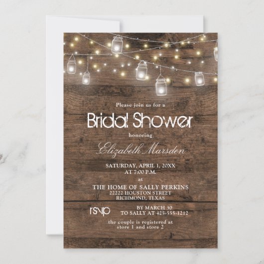 Vrijgezellenfeest Rustic Mason Jar String Lights Kaart (Voorkant)