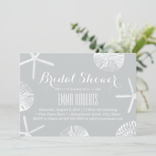 Vrijgezellenfeest Rustic Silver Beach Seashells Kaart (Staand voorkant)