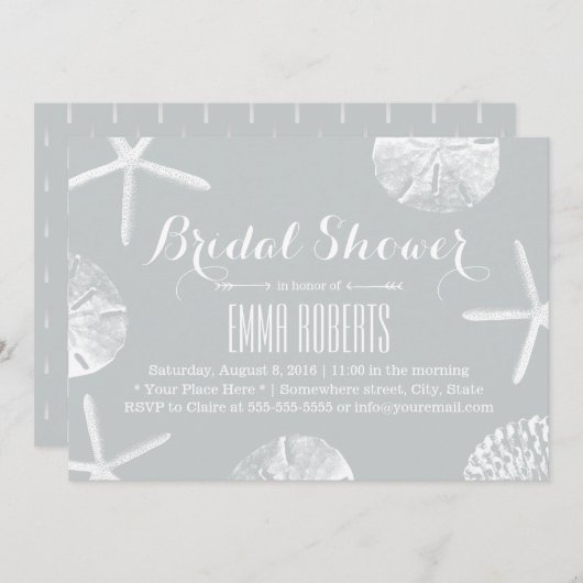 Vrijgezellenfeest Rustic Silver Beach Seashells Kaart (Voorkant / Achterkant)