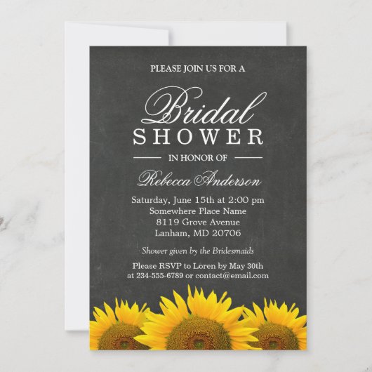 Vrijgezellenfeest Rustic Sunflower Black Chalkboar Kaart (Voorkant)