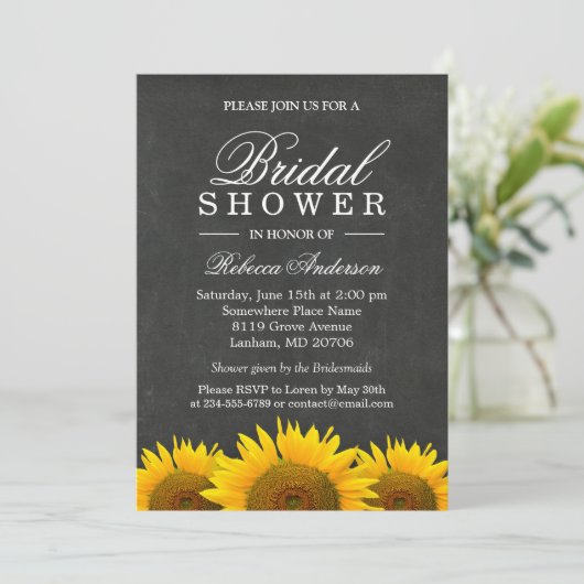 Vrijgezellenfeest Rustic Sunflower Black Chalkboar Kaart (Staand voorkant)