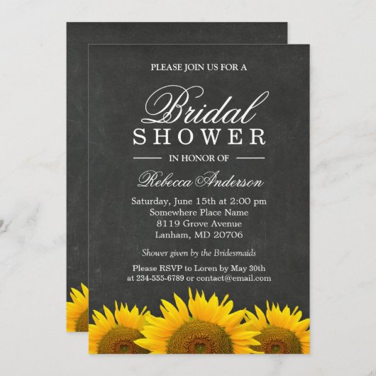 Vrijgezellenfeest Rustic Sunflower Black Chalkboar Kaart (Voorkant / Achterkant)