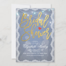 Vrijgezellenfeest Rustic White Lace en String Ligh Kaart