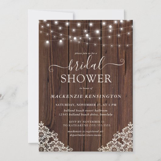 Vrijgezellenfeest Rustic Wood en String Lights Kaart (Voorkant)