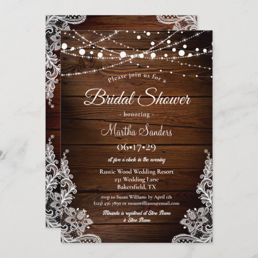 Vrijgezellenfeest Rustic Wood en String Lights Kaart (Voorkant / Achterkant)