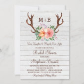Vrijgezellenfeest Rustic Wood Floral Antlers Kaart (Voorkant)