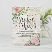 Vrijgezellenfeest Rustic Wood Floral String Lights Kaart (Staand voorkant)