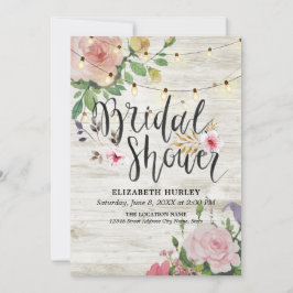 Vrijgezellenfeest Rustic Wood Floral String Lights Kaart