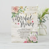 Vrijgezellenfeest Rustic Wood Floral String Lights Kaart (Staand voorkant)