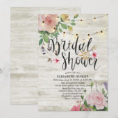 Vrijgezellenfeest Rustic Wood Floral String Lights Kaart (Voorkant / Achterkant)