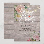 Vrijgezellenfeest Rustic Wood Floral String Lights Kaart (Voorkant / Achterkant)