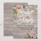 Vrijgezellenfeest Rustic Wood Floral String Lights Kaart (Voorkant / Achterkant)