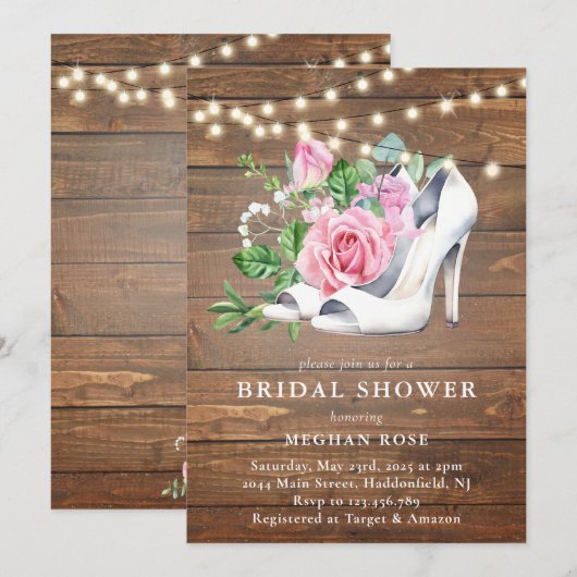 Vrijgezellenfeest Rustic Wood Floral String Lights Kaart (Voorkant / Achterkant)