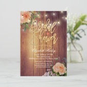 Vrijgezellenfeest Rustic Wood Floral String Lights Kaart (Staand voorkant)