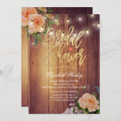 Vrijgezellenfeest Rustic Wood Floral String Lights Kaart (Voorkant / Achterkant)