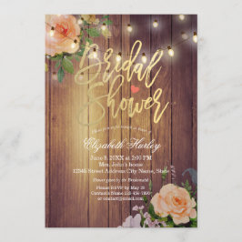 Vrijgezellenfeest Rustic Wood Floral String Lights Kaart