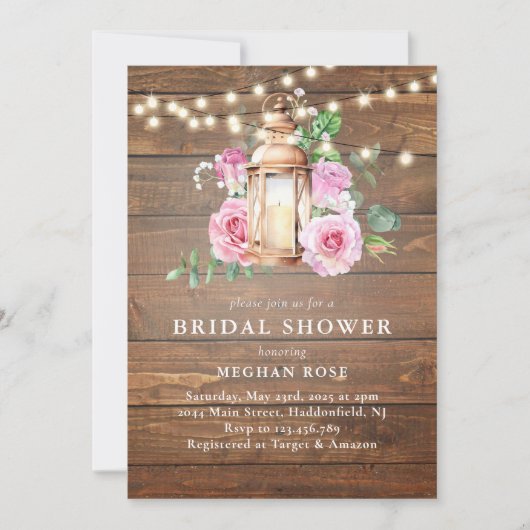 Vrijgezellenfeest Rustic Wood Floral String Lights Kaart (Voorkant)