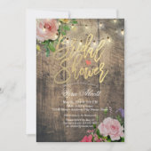 Vrijgezellenfeest Rustic Wood Floral String Lights Kaart (Voorkant)