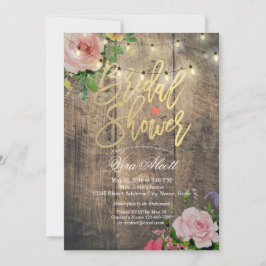 Vrijgezellenfeest Rustic Wood Floral String Lights Kaart