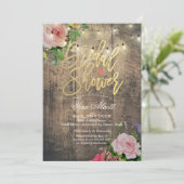 Vrijgezellenfeest Rustic Wood Floral String Lights Kaart (Staand voorkant)