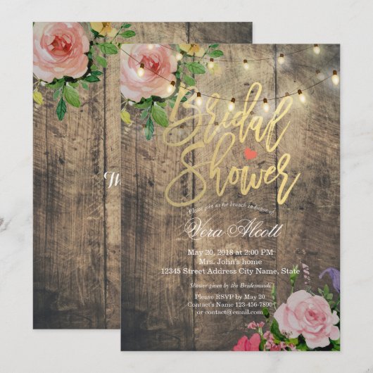 Vrijgezellenfeest Rustic Wood Floral String Lights Kaart (Voorkant / Achterkant)