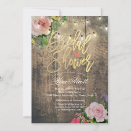 Vrijgezellenfeest Rustic Wood Floral String Lights Kaart
