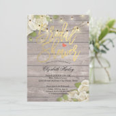 Vrijgezellenfeest Rustic Wood Floral String Lights Kaart (Staand voorkant)