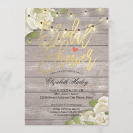 Vrijgezellenfeest Rustic Wood Floral String Lights Kaart