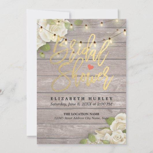 Vrijgezellenfeest Rustic Wood Floral String Lights Kaart (Voorkant)