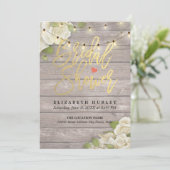 Vrijgezellenfeest Rustic Wood Floral String Lights Kaart (Staand voorkant)