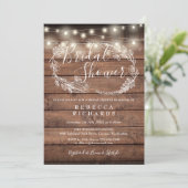 Vrijgezellenfeest Rustic Wood String Lights Kaart (Staand voorkant)