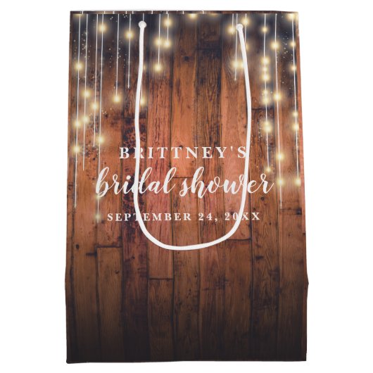 Vrijgezellenfeest Rustic Wood String Lights Medium Cadeauzakje (Achterkant)