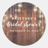 Vrijgezellenfeest Rustic Wood String Lights Ronde Sticker (Voorkant)