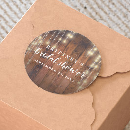 Vrijgezellenfeest Rustic Wood String Lights Ronde Sticker