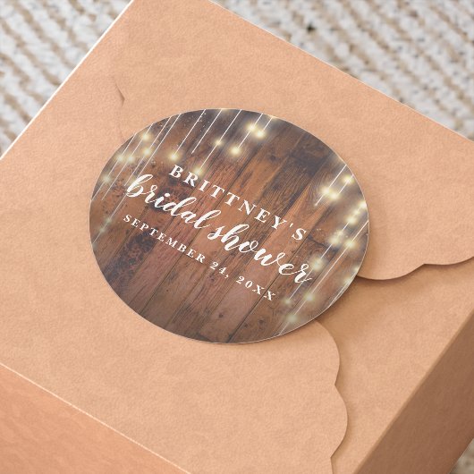 Vrijgezellenfeest Rustic Wood String Lights Ronde Sticker