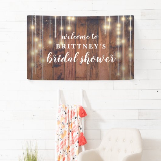 Vrijgezellenfeest Rustic Wood String Lights Spandoek (Insitu)