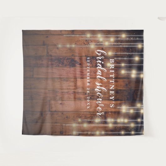 Vrijgezellenfeest Rustic Wood String Lights Wandkleed (Voorkant (horizontaal))